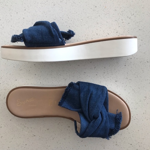 Seychelles Shoes - Seychelles NWOT Coast II Denim Frayed Slides Sz 9
